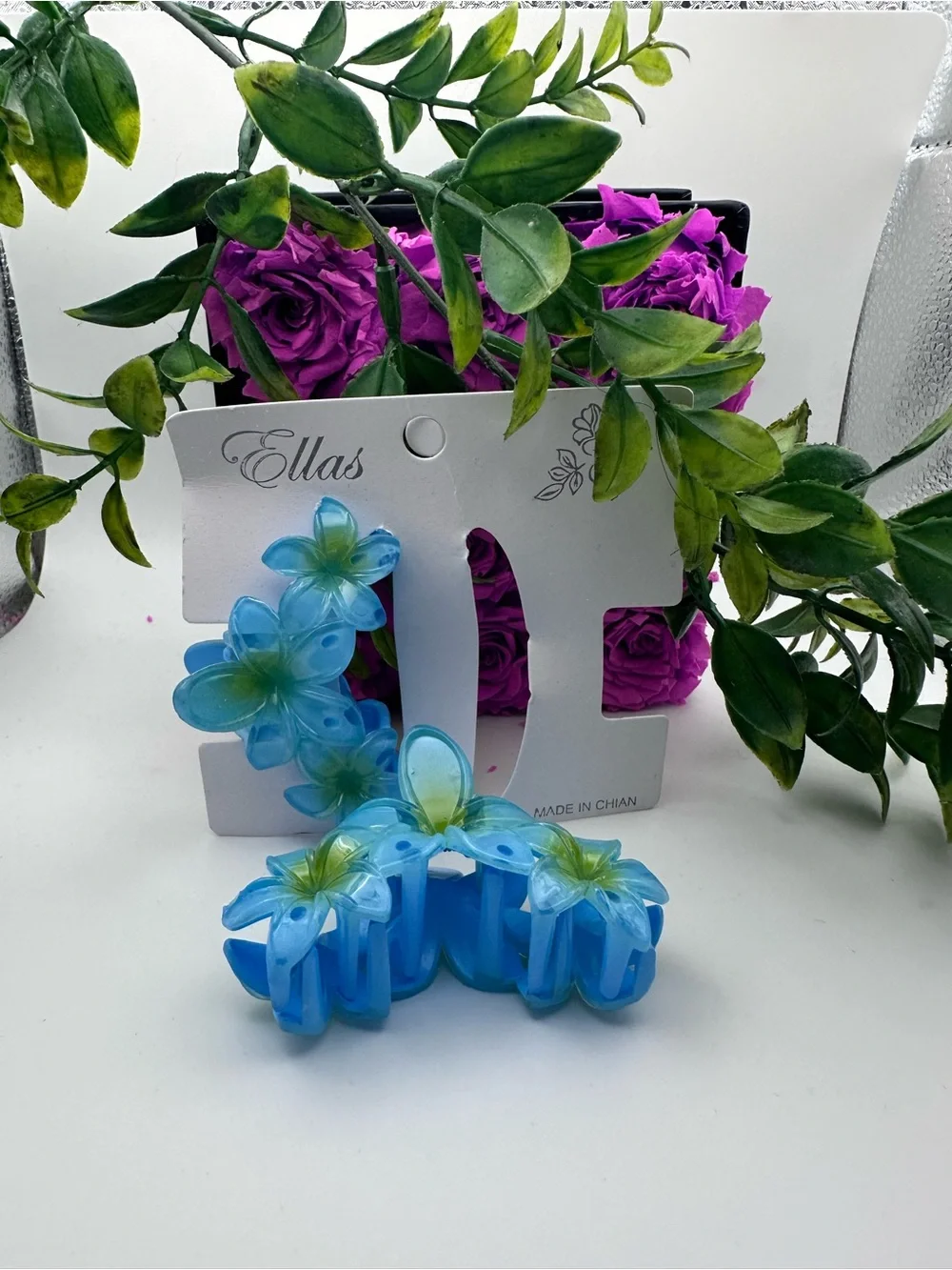 Blue Flower Hair Claw Clips Accessories - Set of 2